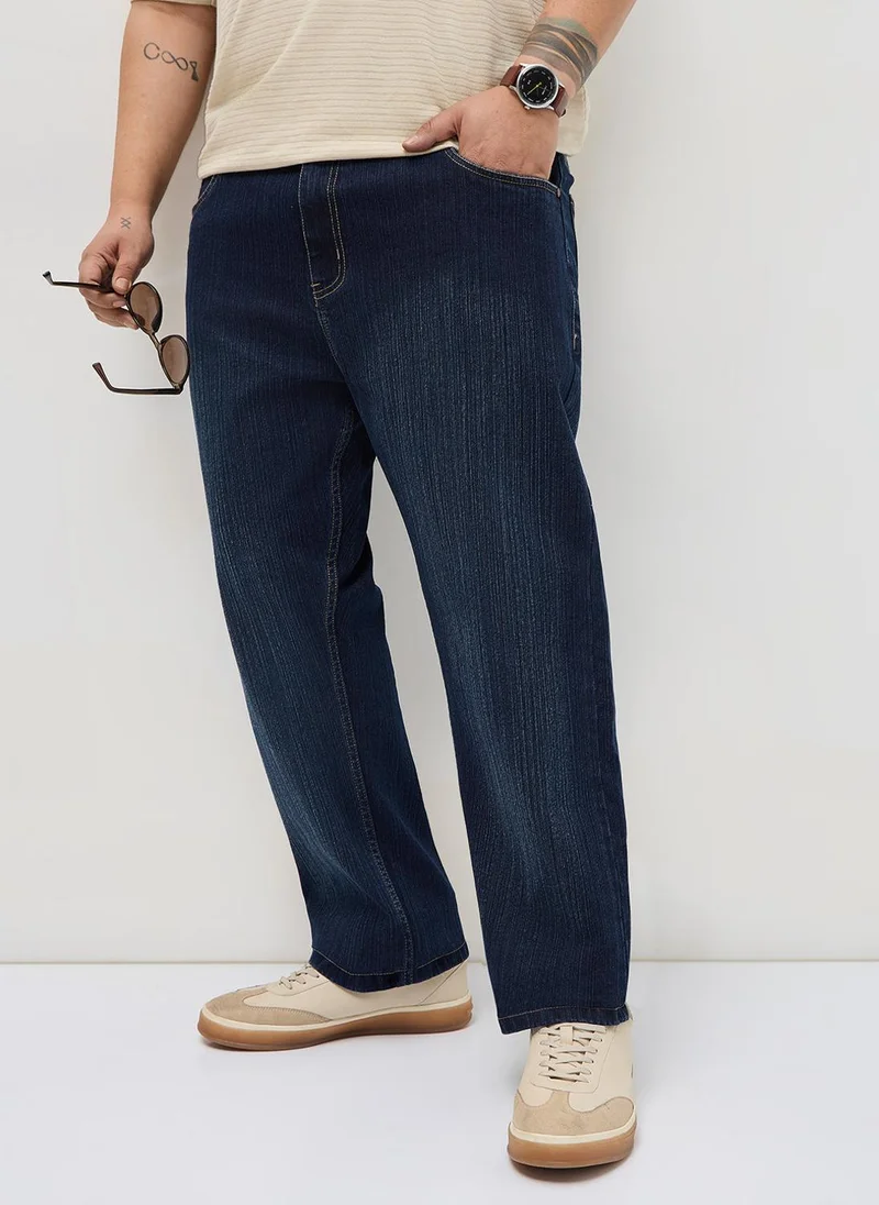أوربانو فاشن Urbano Plus Men's Dark Blue Straight Fit Washed Denim Jeans Stretchable